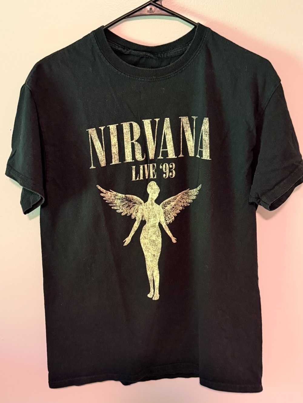 NIRVANA Black Tee with Gold Angel 'Live '93' Graphic